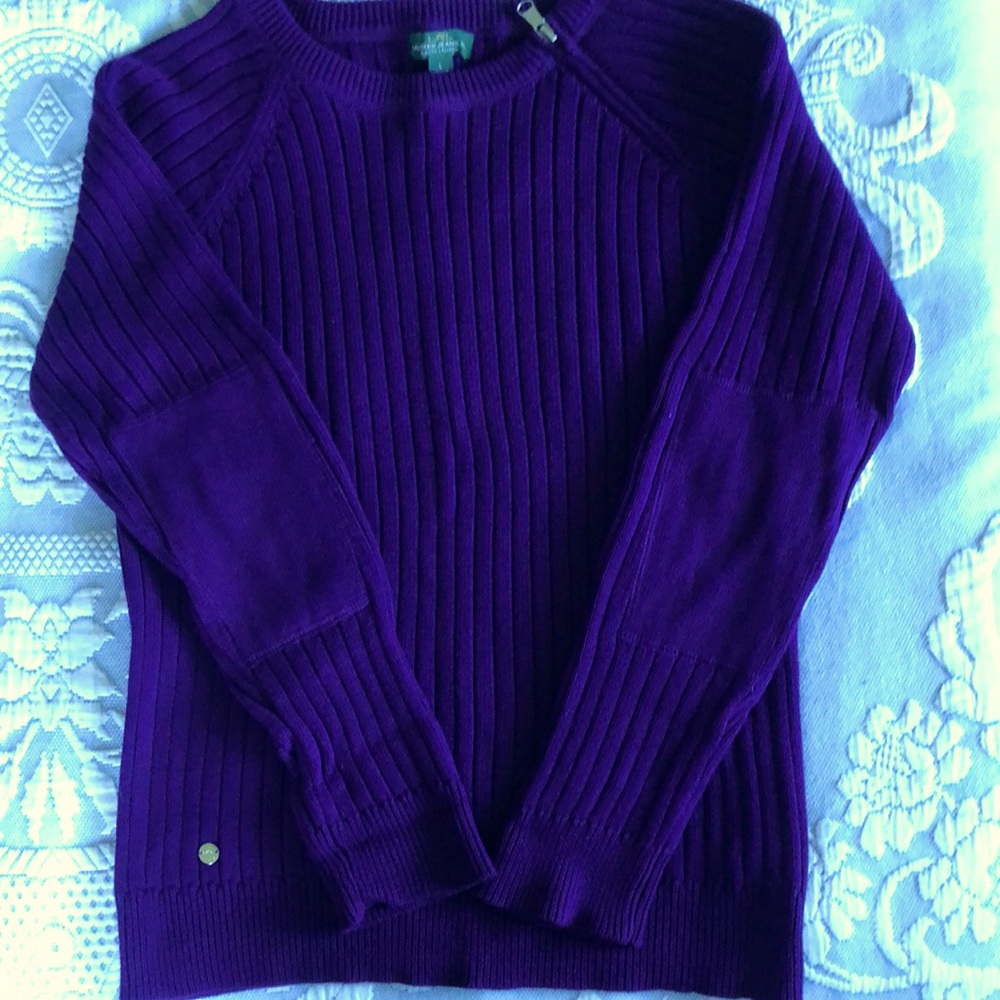 Purple sweater with silver zipper